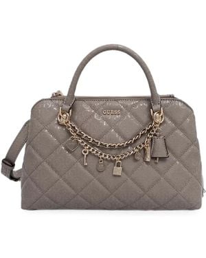 Guess Libby Quilted Logo-Print Shoulder Bag - Metallic