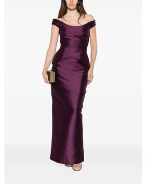 Solace London Pieta Off-Shoulder Peplum-Waist Maxi Dress - Purple