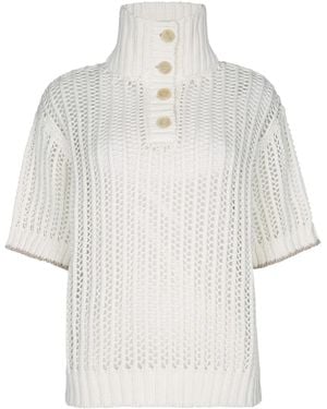 Brunello Cucinelli High-Neck Open-Knit Jumper - White