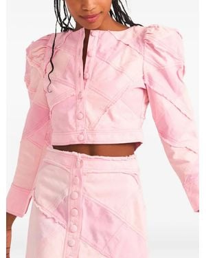 LoveShackFancy Eleora Buttoned Cropped Jacket - Pink
