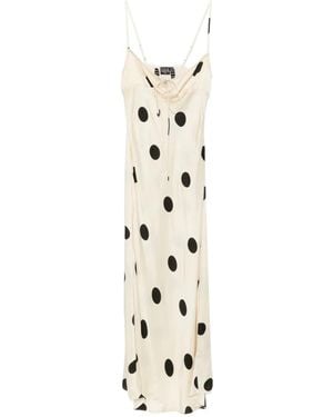 Leslie Amon Robe Longue À Motif De Pois - Blanc