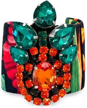 Stella Jean Crystal-Embellished Floral-Print Cuff Bracelet - Red