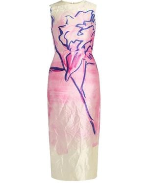 Erdem Printed Crinkled Satin Midi Dress - Pink