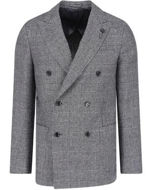 Lardini X Sugar Double-Breasted Prince Of Wales Check Jacket - Gray