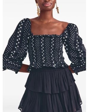LoveShackFancy Russel Star-Print Ruffled Blouse - Blue