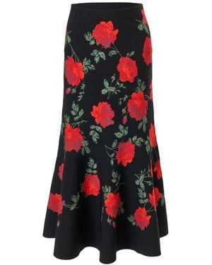 Carolina Herrera Rose Jacquard Trumpet Skirt - Red