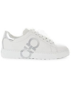 Ferragamo Gancini-Print Leather Sneakers - White