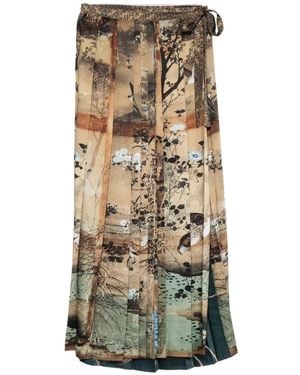 Pierre Louis Mascia Doxgr Landscape-Print Pleated Maxi Skirt - Natural