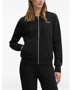 Guess Logo-Embroidered Zip-Up Hoodie - Black