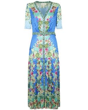 Saloni Lea Floral-Print Maxi Dress - Bleu