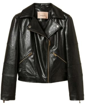 Twinset Biker Quilted-Panel Jacket - Black