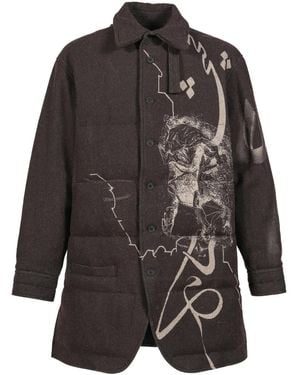 Yohji Yamamoto Graphic-Print Padded Coat - Black