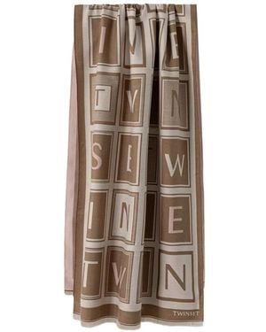 Twinset Logo-Print Fringed Scarf - Natural