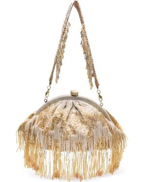 SLO_HAND_MADE Firante Bead-Embellished Fringed Clutch Bag - Natural