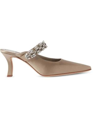 Manolo Blahnik Crystal-Embellished Strap Mules - White
