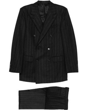 Caruso Costume Croisé À Fines Rayures - Black