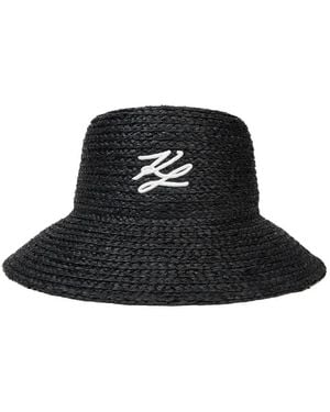KARL LAGERFELD Autograph Raffia Beach Bucket Hat - Black