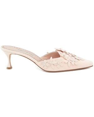 Manolo Blahnik Harnes Floral-Detail Suede Mules - Pink