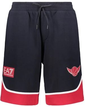 EA7 Short De Sport À Logo Imprimé - Bleu