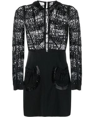 DSquared² Logo-Lace Long-Sleeve Minidress - Black
