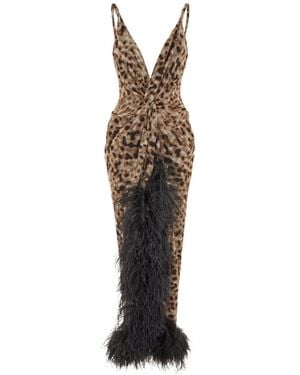 16Arlington Wye Feather-Trim Midi Dress - White
