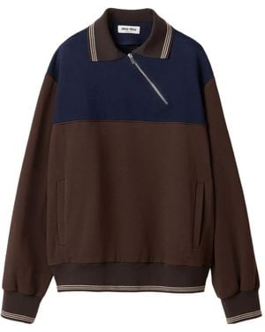 Tシャツ・カットソー Miu Miu Half-Zip Pullover With Polo Collar Miu Miu: Women's Half-Zip Sweatshirt (Blue/Grey) | DSMNY E-SHOP