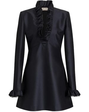 Alberta Ferretti V-Neck Ruffled Dress - Blue