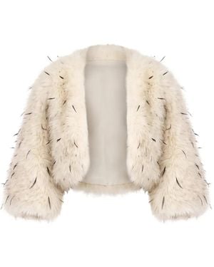 Gemy Maalouf Feather-Embellished Faux-Fur Bolero - Natural