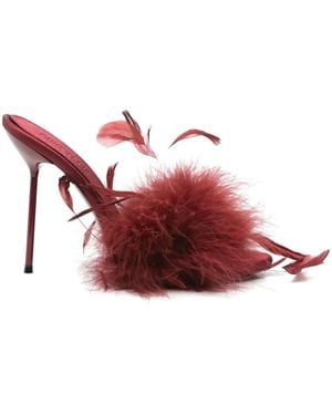 Paris Texas Lidia Satin Sandals Feather Detail in Black | Lyst