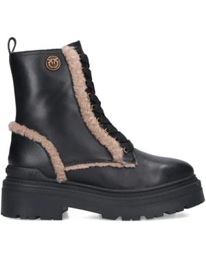 Pinko Ankle Boots With Shearling Trim - Black