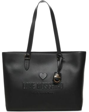 Love Moschino Embossed Logo Heart Shoulder Bag - Black