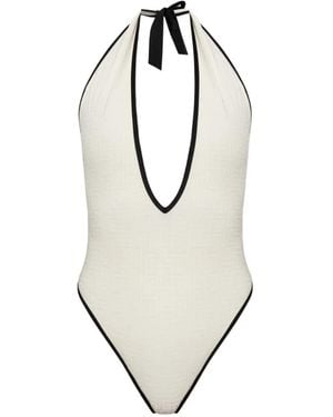 Balmain Monogram-Jacquard Swimsuit - Natural