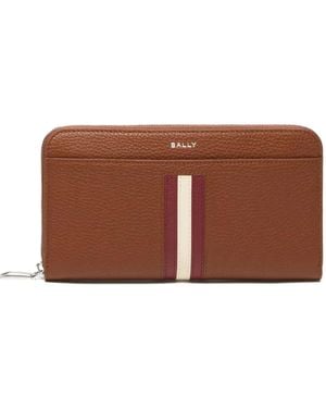 Bally Ribbon Zip-Around Grained Leather Wallet - Brown