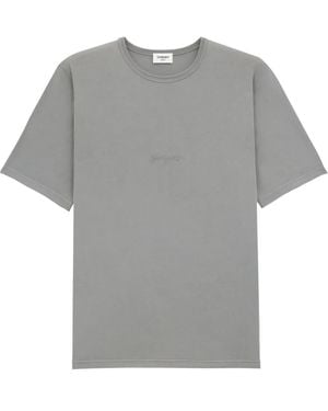 Saint Laurent Embroidered Cotton T-Shirt - Gray