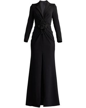 Tadashi Shoji Flower-Embellished V-Neck Gown - Black