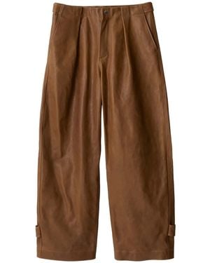 Burberry Pleat-Detail Leather Trousers - Brown