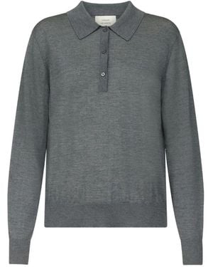 Loulou de Saison Fine-Knit Long-Sleeve Polo Shirt - Grey