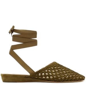 Veronica Beard Malia Woven Lace-Up Ballet Flats - Metallic