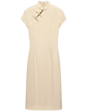 Shanghai Tang Chiffon Qipao Sequin-Embellished Midi Dress - White
