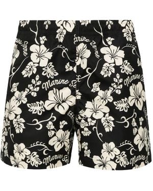 Marine Serre Hawaian-Print Elasticated Swim Shorts - Black