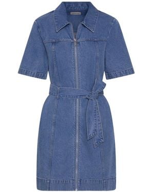 Calvin Klein Vestido Corto Vaquero Con Cremallera - Azul