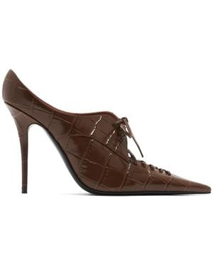 AMINA MUADDI Croc-Effect Lace-Up Court Shoes - Brown
