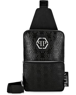 Philipp Plein Monogram-Pattern Logo-Plaque Shoulder Bag - Black