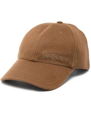 Saint Laurent Gorra de lana con logo bordado - Marrón