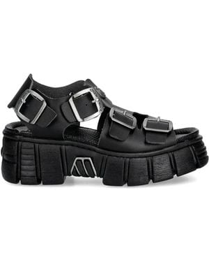 New Rock Buckle-Strap Sandals - Black