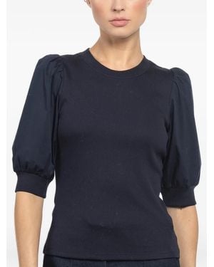 Veronica Beard Coralee Puff-Sleeve Ribbed Top - Blue