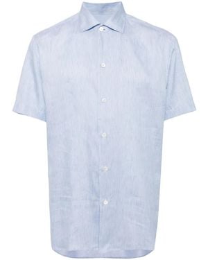 Brioni Short-Sleeve Curved-Hem Shirt - Blue