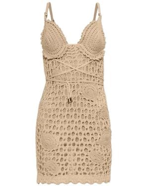 The Attico Crochet-Knit Mini Dress - Natural