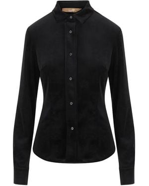 DON'T @ ME Velvet-Effect Long-Sleeve Shirt - Black