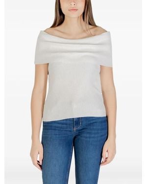 ONLY Ribbed-Knit Boat-Neck Top - White